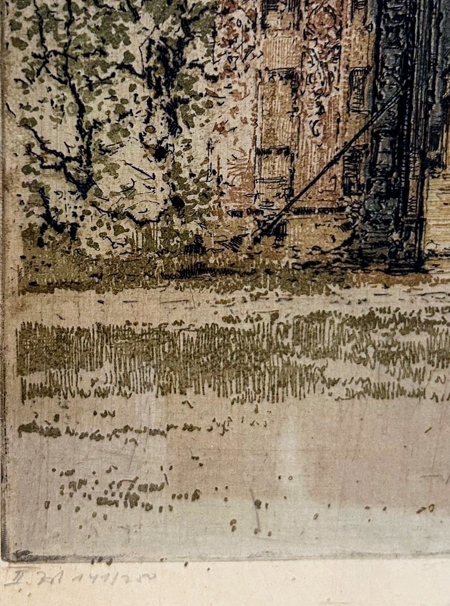 Antique Luigi Kasimir (1881-1967) Vienna Palace Gate Framed Color Etching Print