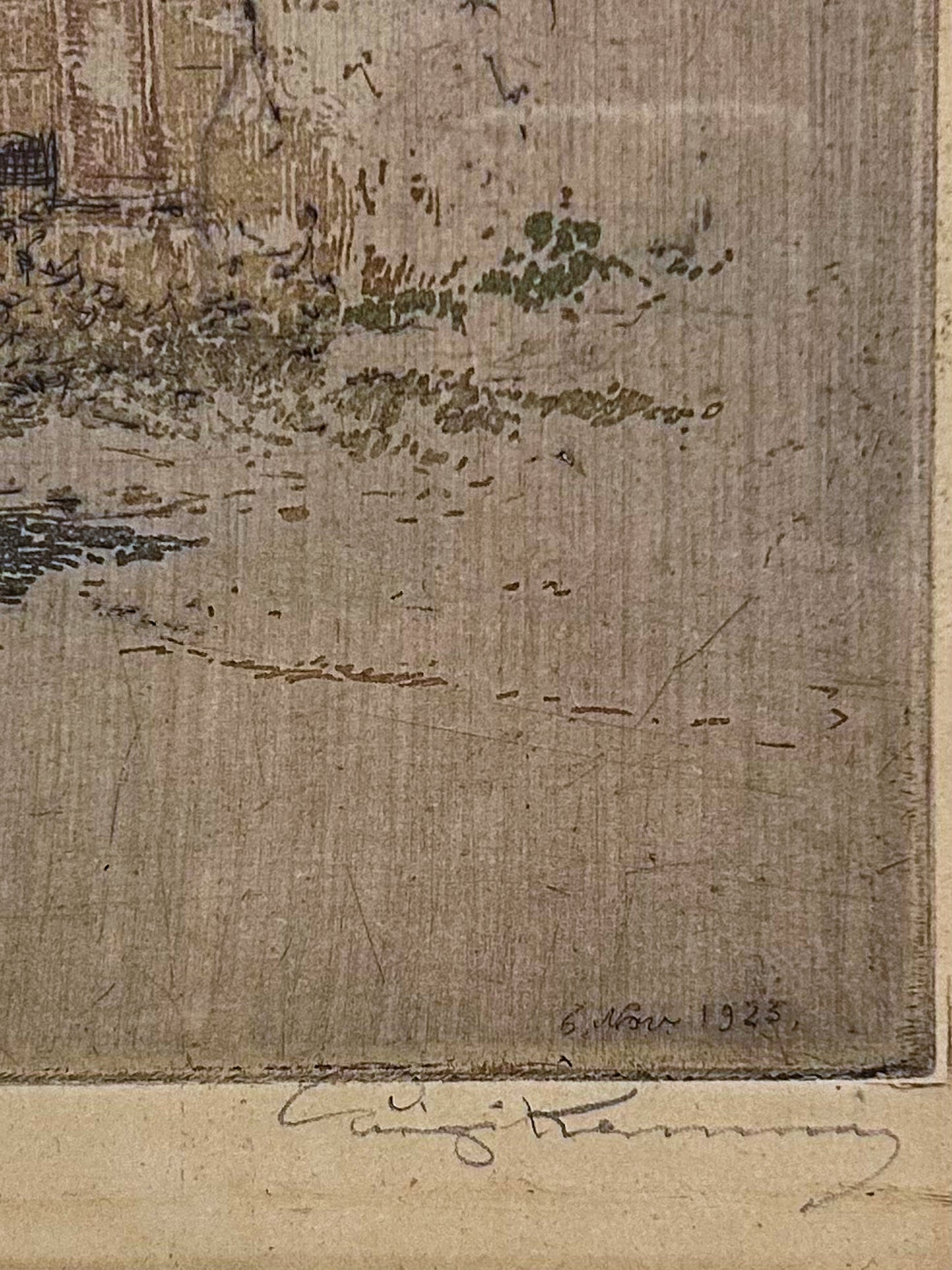 Antique Luigi Kasimir (1881-1967) Vienna Palace Gate Framed Color Etching Print