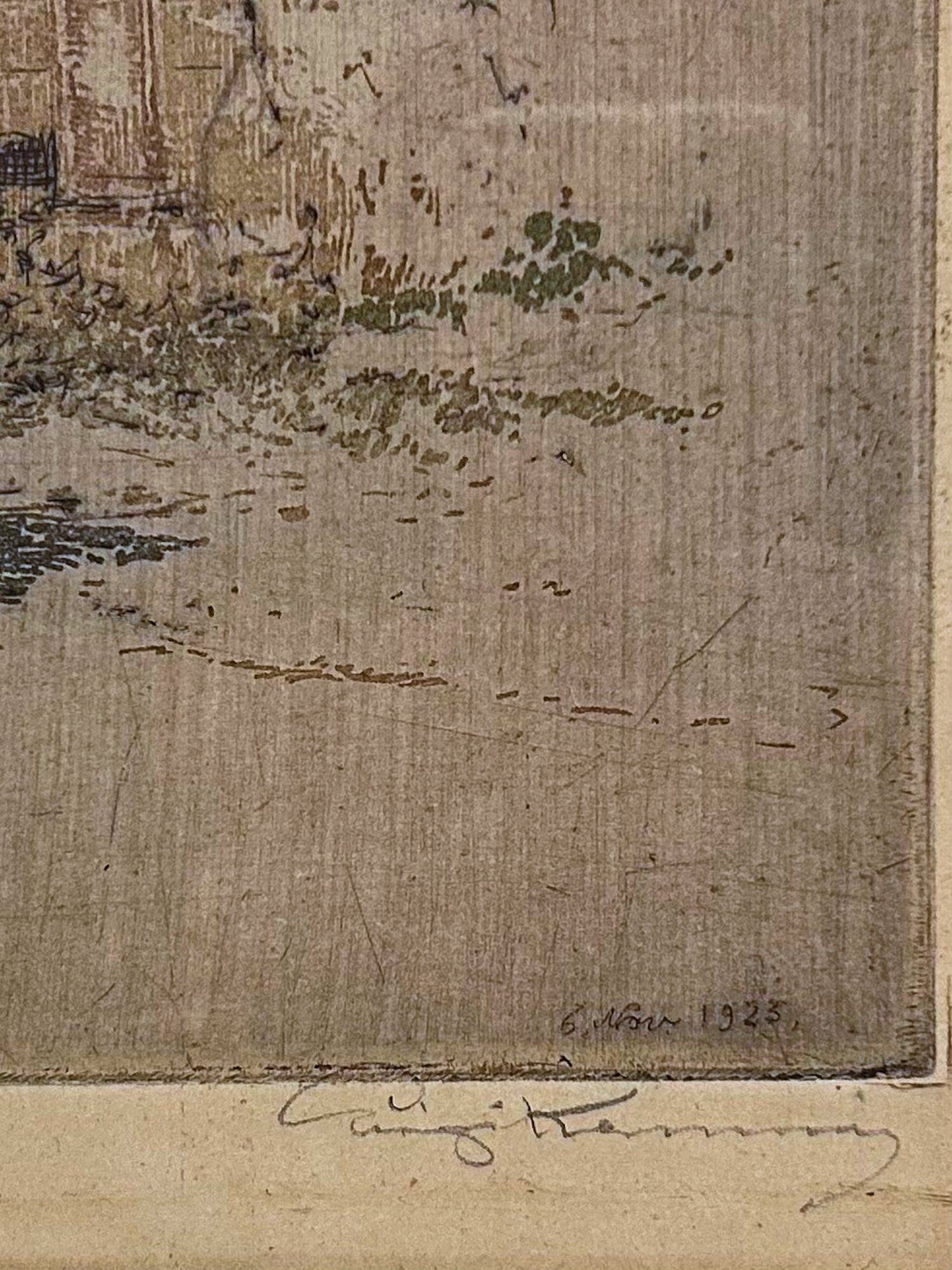 Antique Luigi Kasimir (1881-1967) Vienna Palace Gate Framed Color Etching Print