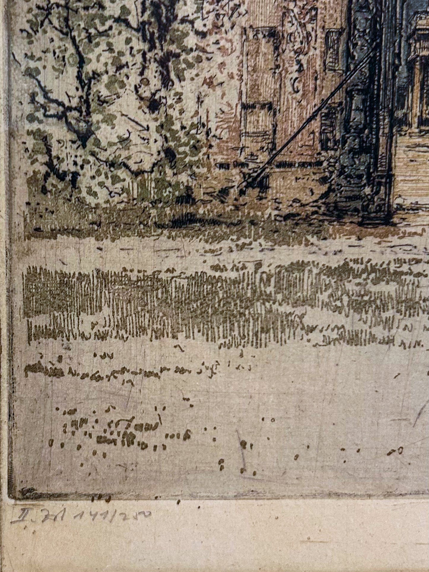 Antique Luigi Kasimir (1881-1967) Vienna Palace Gate Framed Color Etching Print