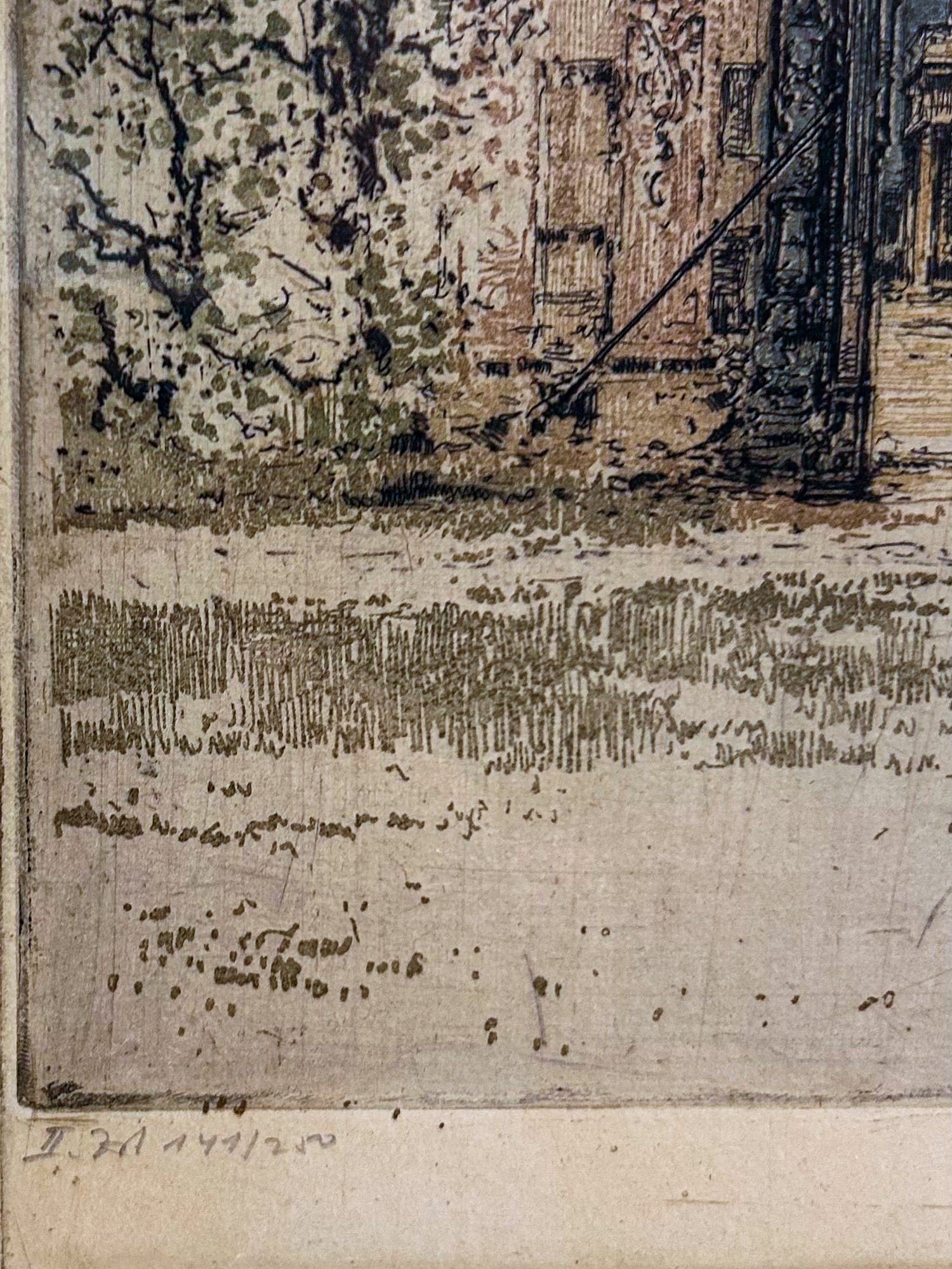 Antique Luigi Kasimir (1881-1967) Vienna Palace Gate Framed Color Etching Print