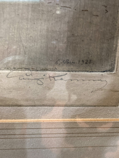 Antique Luigi Kasimir (1881-1967) Vienna Palace Gate Framed Color Etching Print