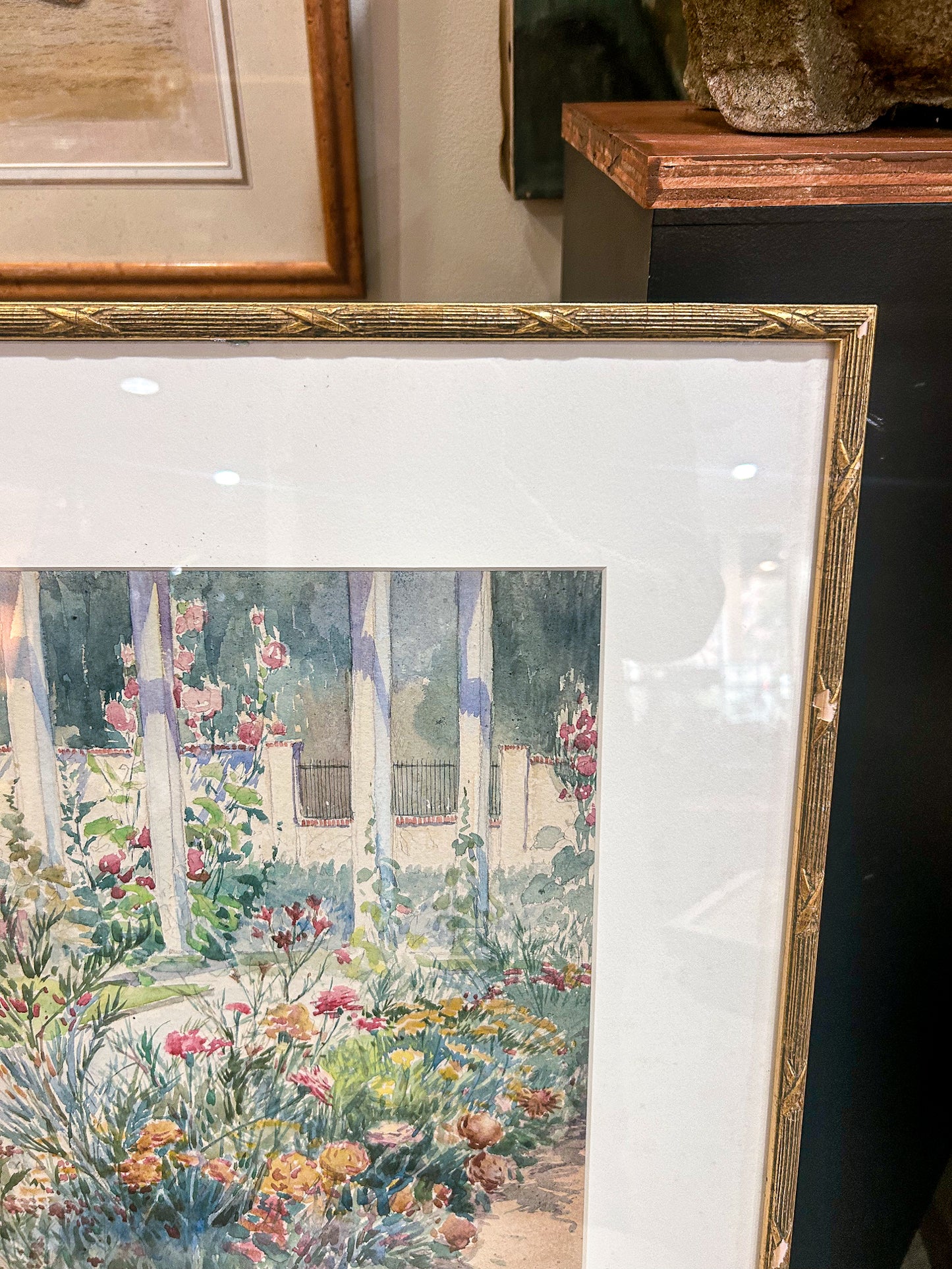 Vintage Matilda Browne (1869-1947) Floral Garden Framed Watercolor Painting