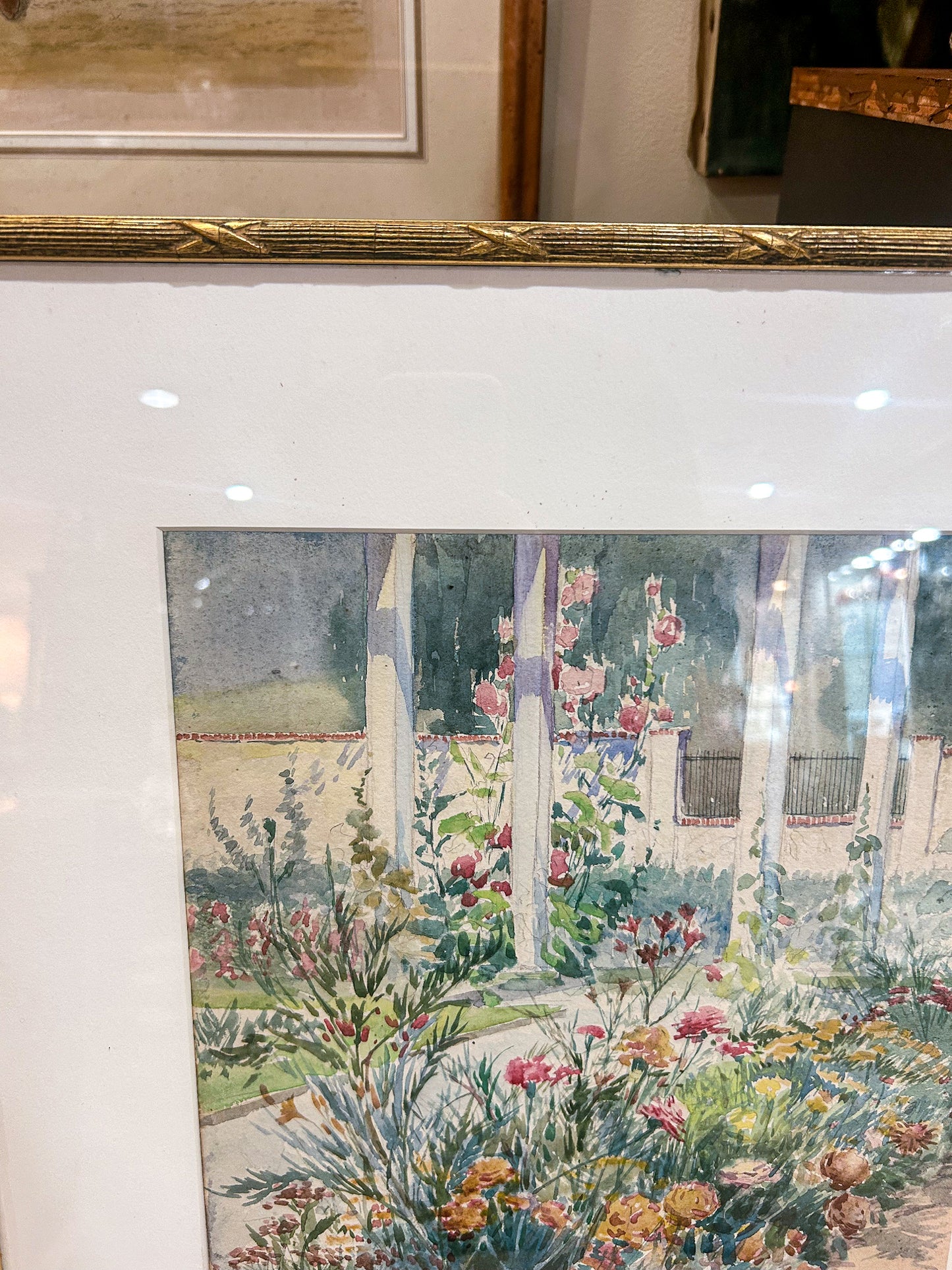 Vintage Matilda Browne (1869-1947) Floral Garden Framed Watercolor Painting