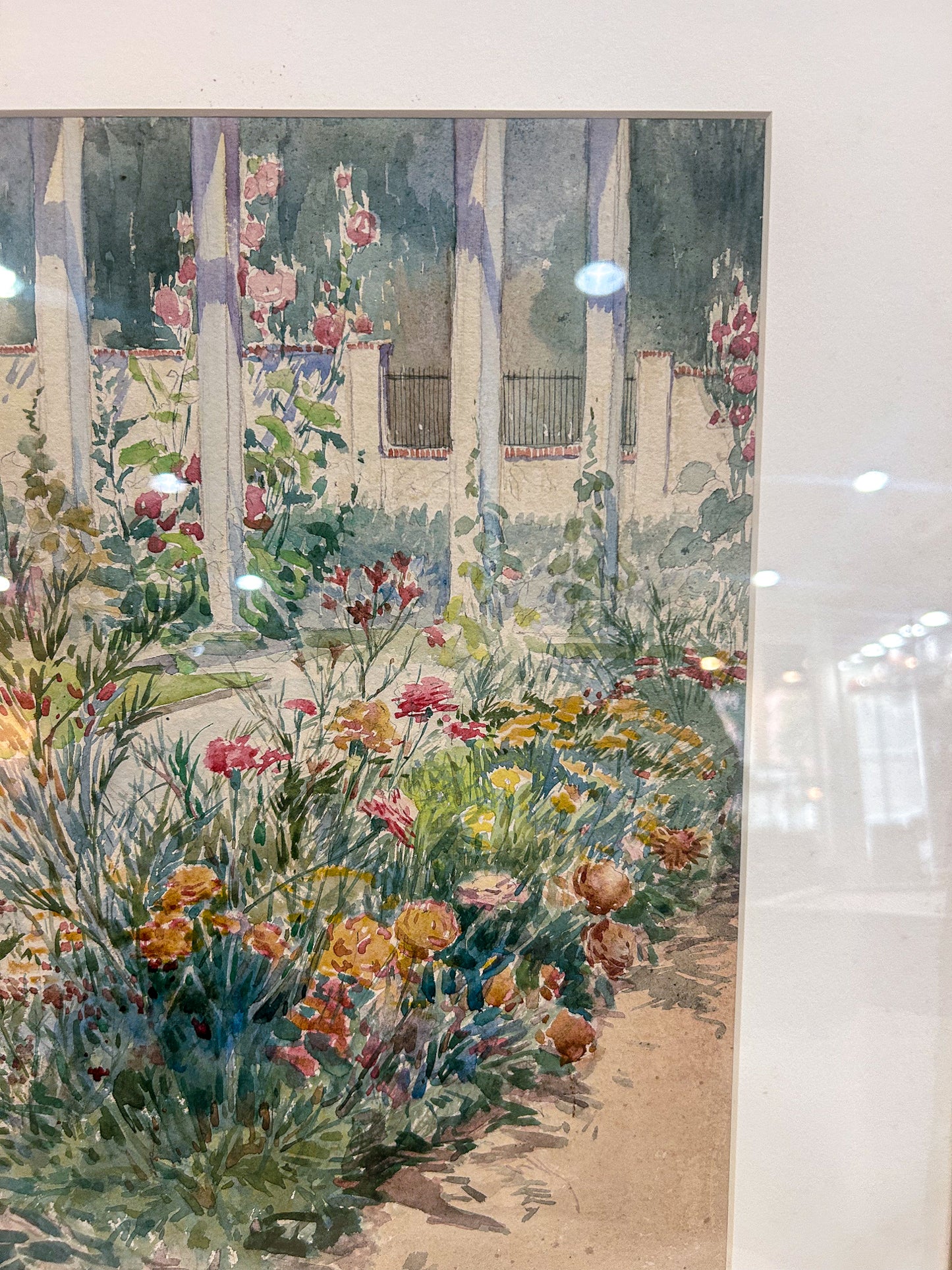 Vintage Matilda Browne (1869-1947) Floral Garden Framed Watercolor Painting