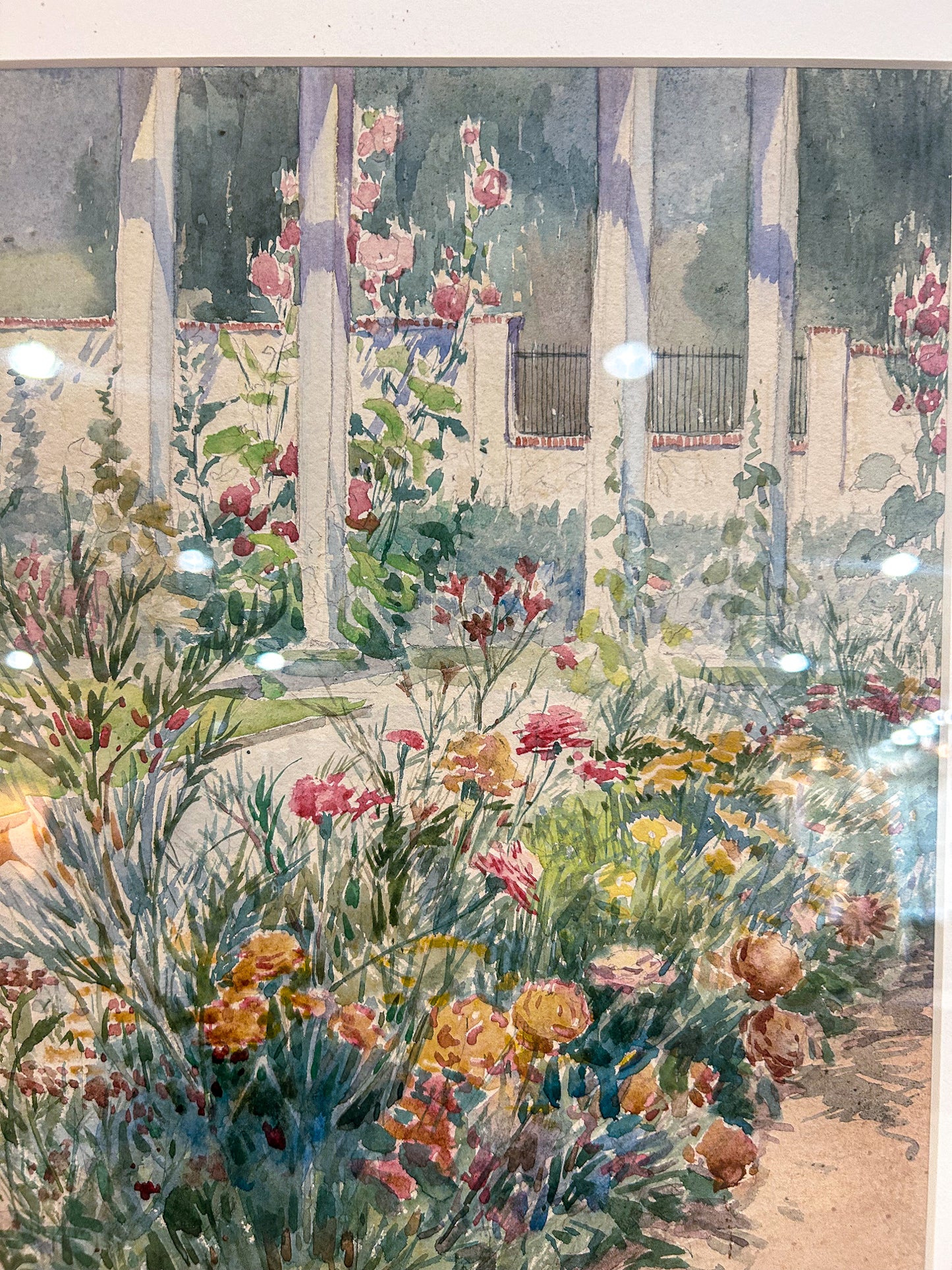Vintage Matilda Browne (1869-1947) Floral Garden Framed Watercolor Painting