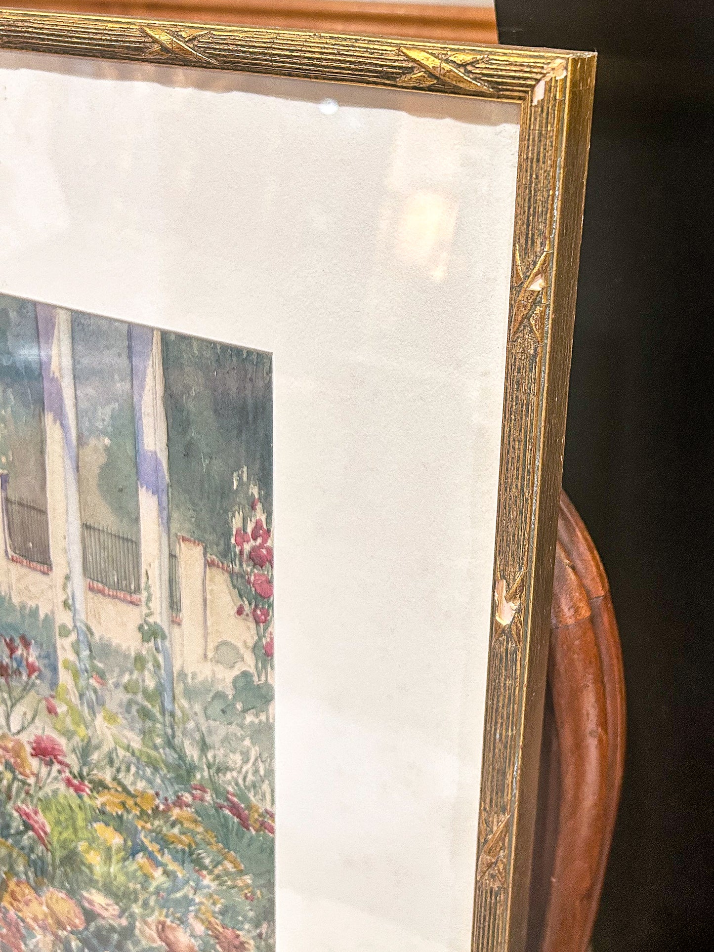 Vintage Matilda Browne (1869-1947) Floral Garden Framed Watercolor Painting