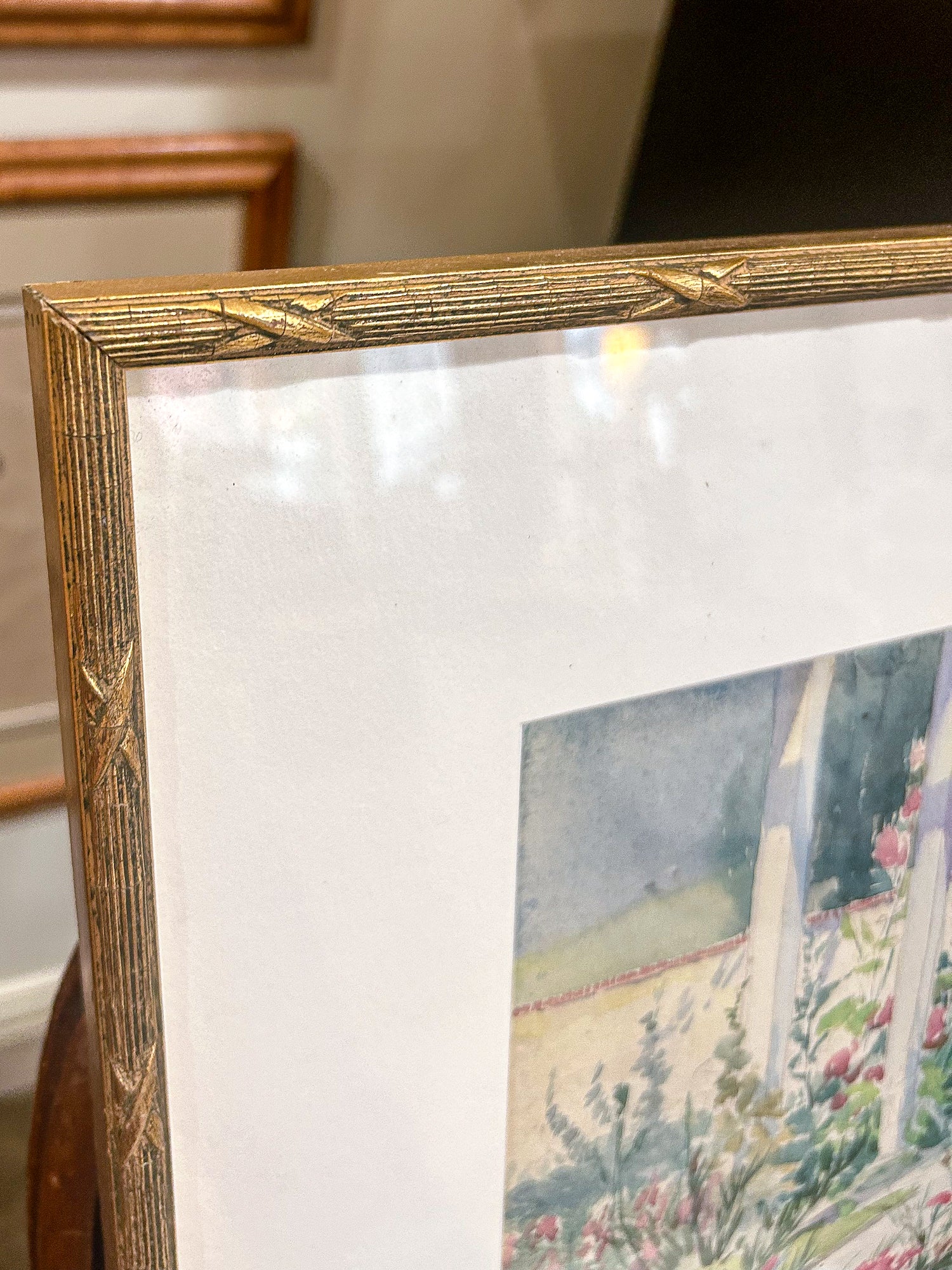 Vintage Matilda Browne (1869-1947) Floral Garden Framed Watercolor Painting