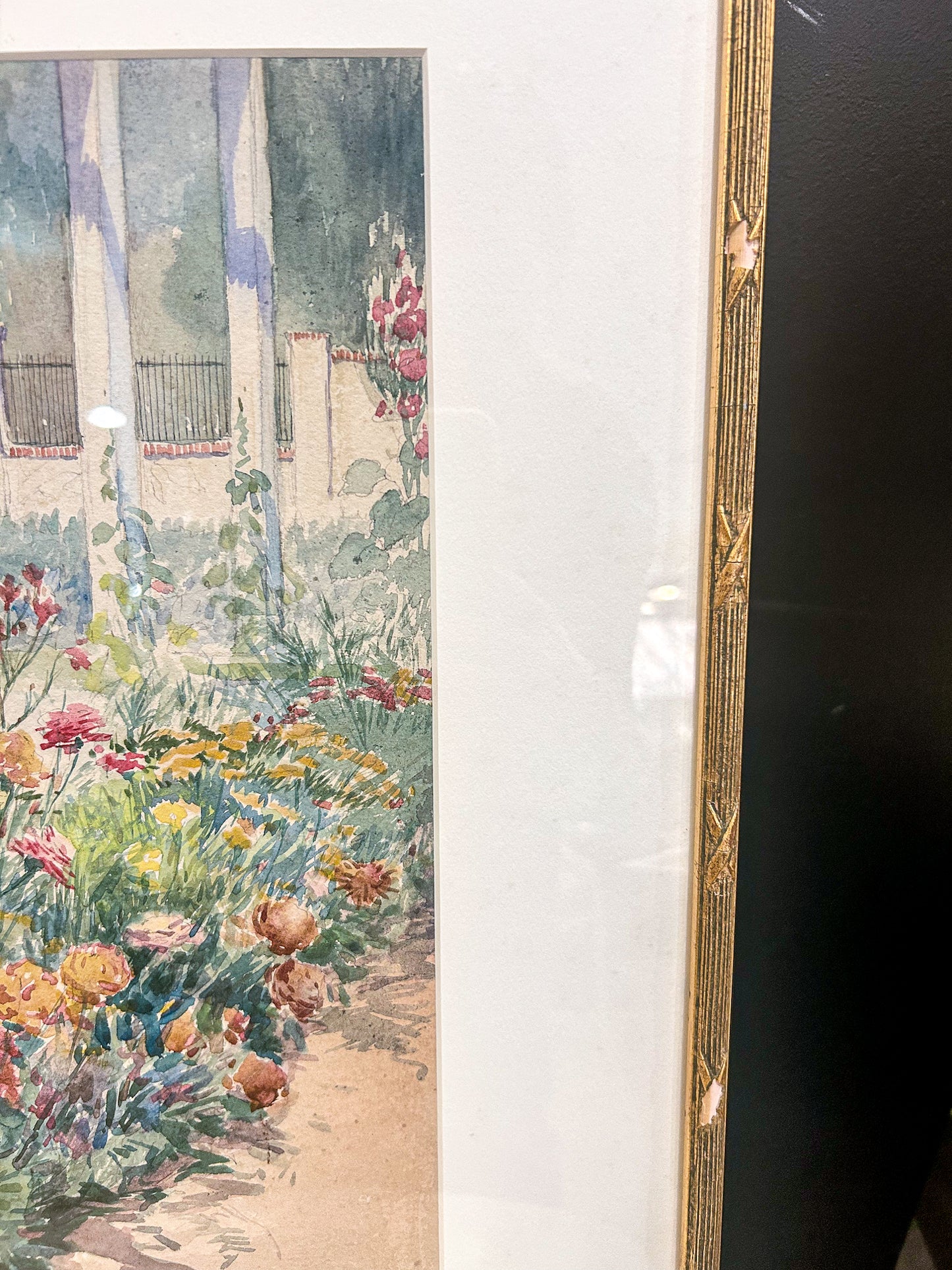 Vintage Matilda Browne (1869-1947) Floral Garden Framed Watercolor Painting