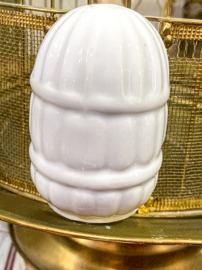 Antique Maxwell Brass Milk Glass Wooden Bird Sculpture Wire Bird Cage