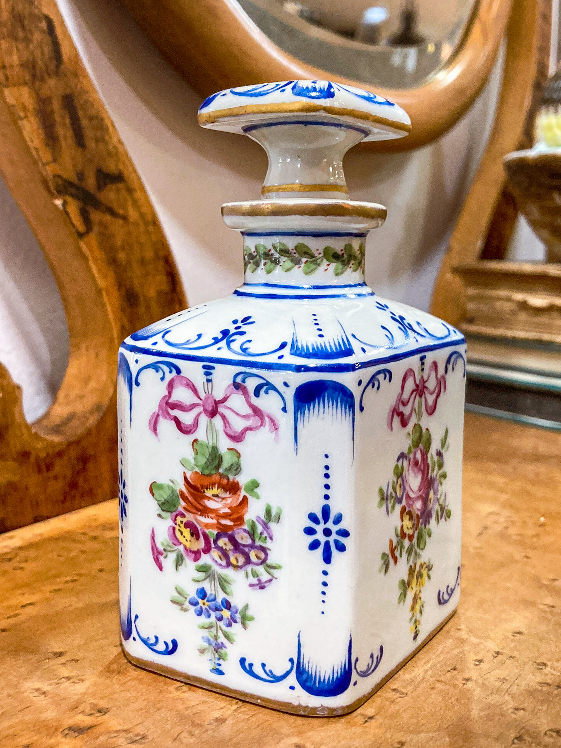 Antique Pair Hand Painted Floral French Porcelain Scent Fragrance Bottles