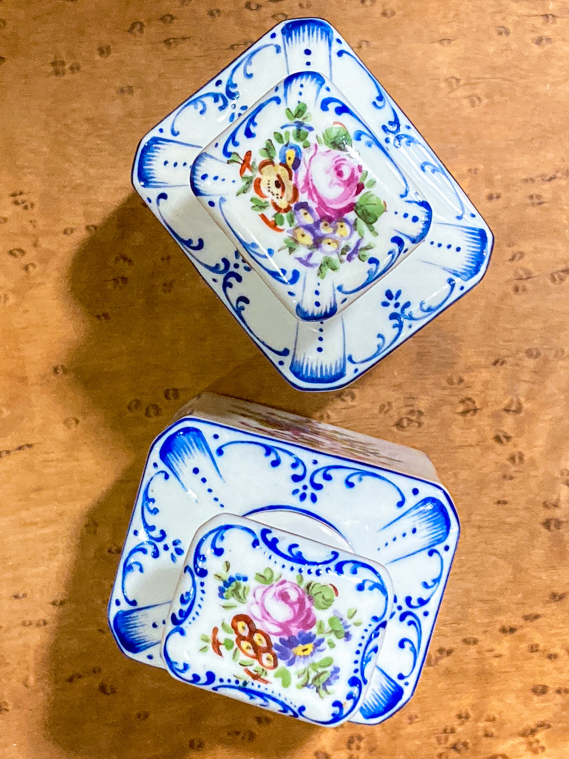 Antique Pair Hand Painted Floral French Porcelain Scent Fragrance Bottles
