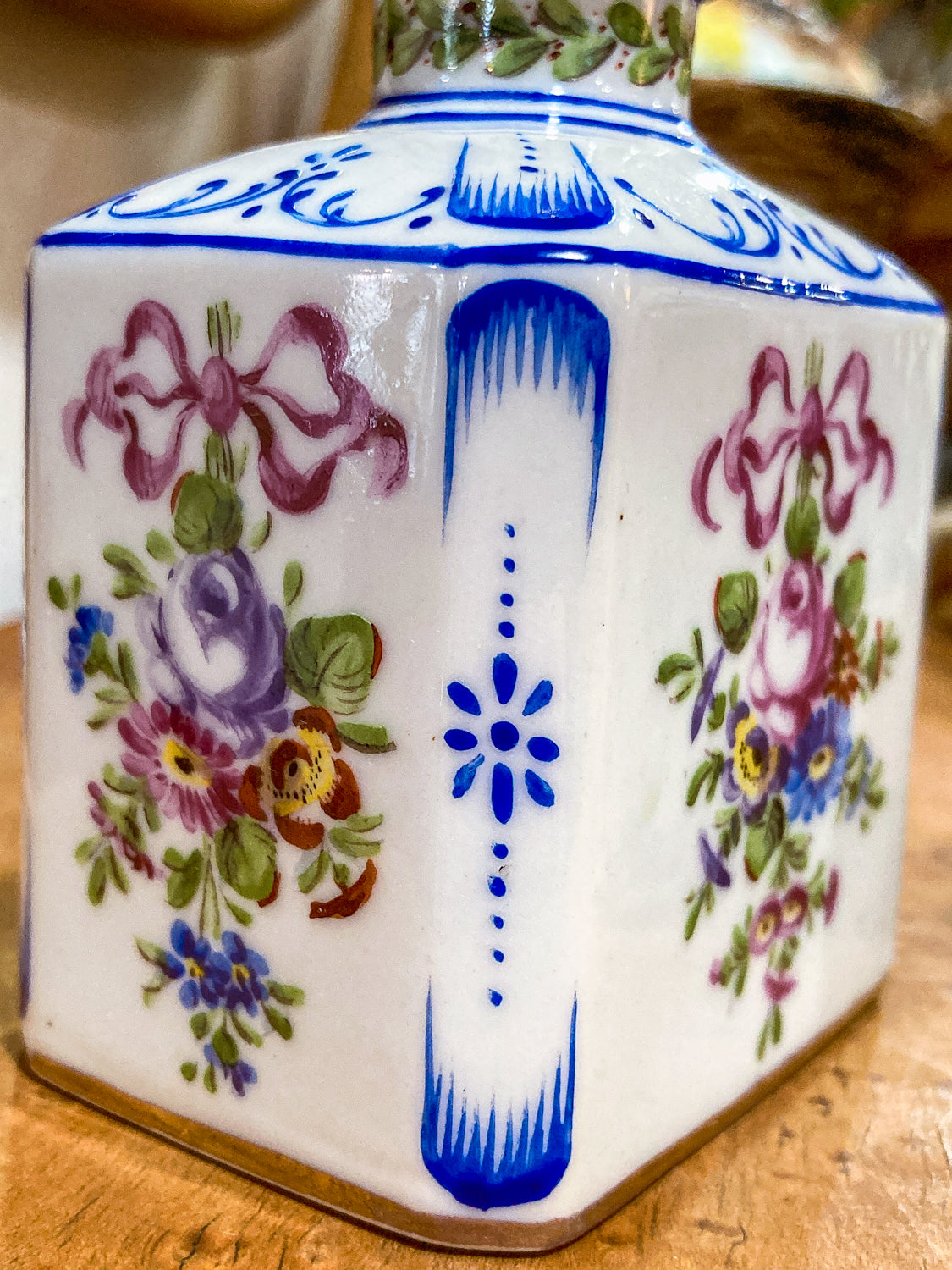 Antique Pair Hand Painted Floral French Porcelain Scent Fragrance Bottles