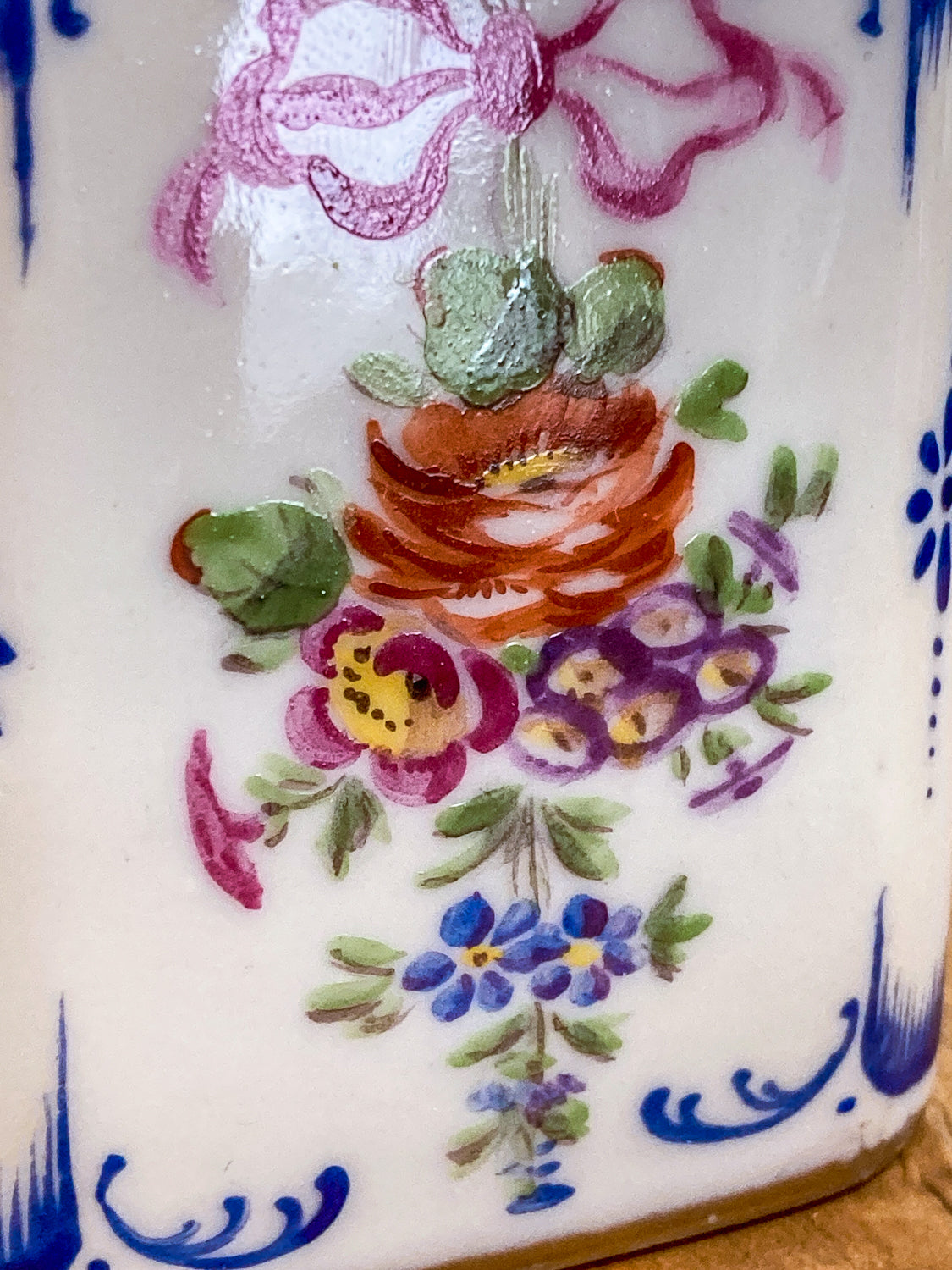Antique Pair Hand Painted Floral French Porcelain Scent Fragrance Bottles