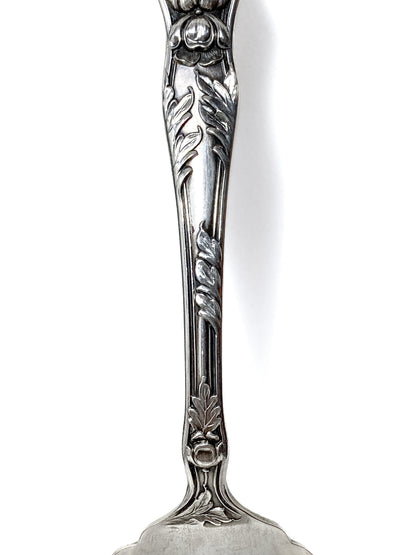 Antique Poppy Flower Pattern Baker Manchester Co Sterling Silver Cold Meat Serving Fork white background