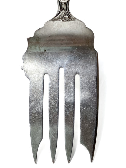Antique Poppy Flower Pattern Baker Manchester Co Sterling Silver Cold Meat Serving Fork white background