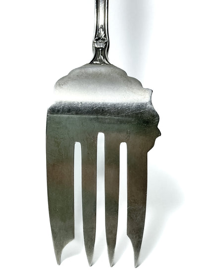 Antique Poppy Flower Pattern Baker Manchester Co Sterling Silver Cold Meat Serving Fork white background back