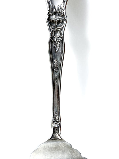 Antique Poppy Flower Pattern Baker Manchester Co Sterling Silver Cold Meat Serving Fork white background back