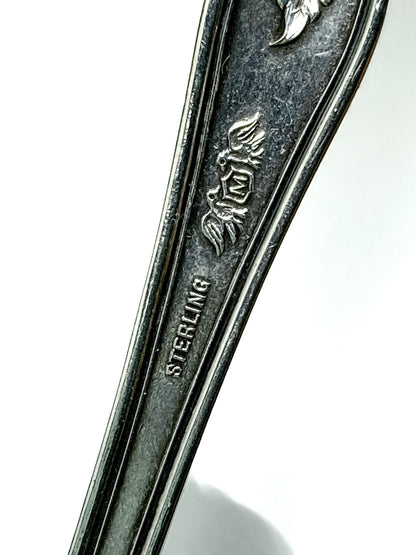 Antique Poppy Flower Pattern Baker Manchester Co Sterling Silver Cold Meat Serving Fork white background hallmarks