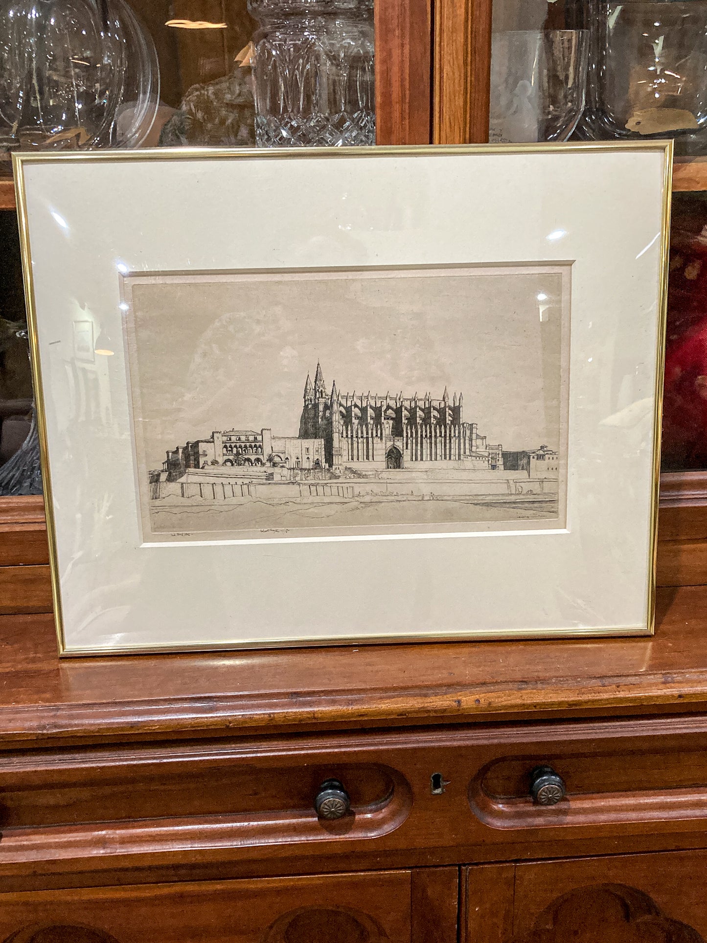 Antique Robert Sargent Austin Palma Cathedral Framed Etching Print