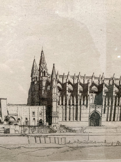 Antique Robert Sargent Austin Palma Cathedral Framed Etching Print