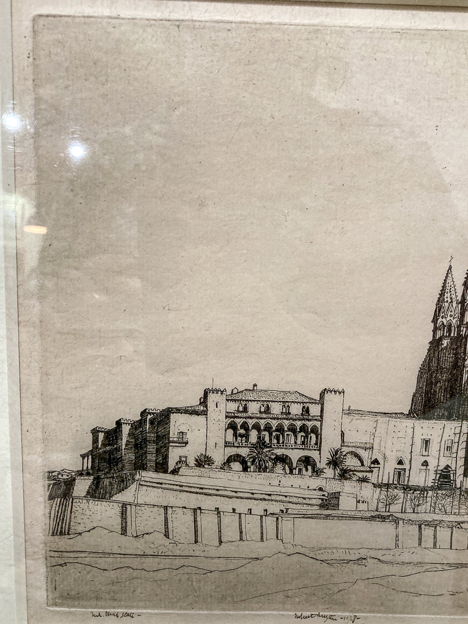Antique Robert Sargent Austin Palma Cathedral Framed Etching Print