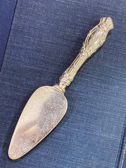 Vintage Silver Engraved Repoussé Handle Cheese Knife Server