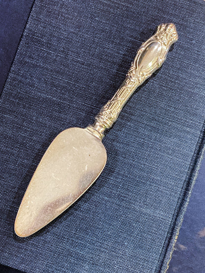 Vintage Silver Engraved Repoussé Handle Cheese Knife Server