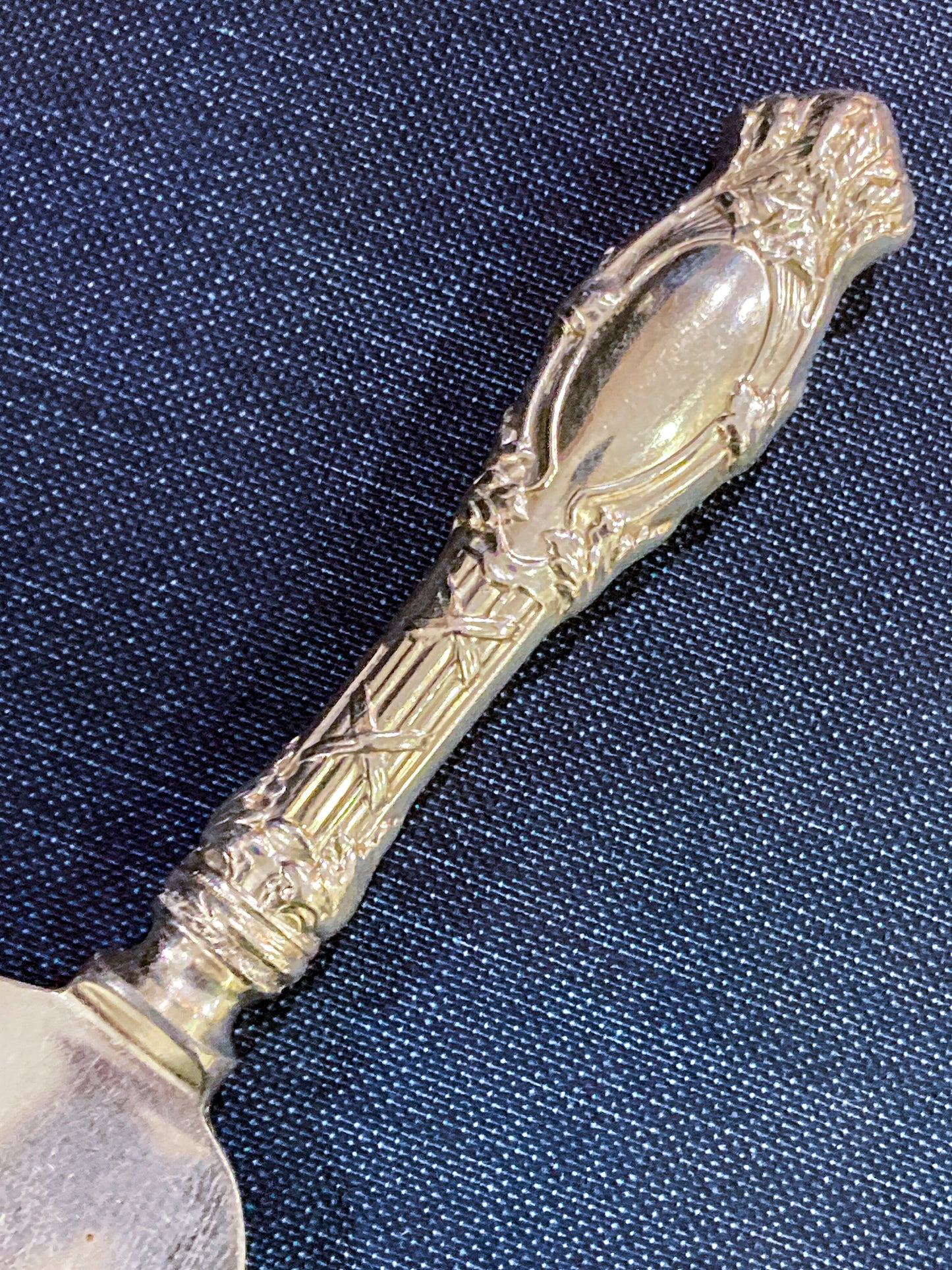 Vintage Silver Engraved Repoussé Handle Cheese Knife Server