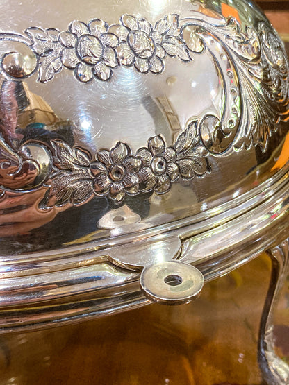Antique Silver-Plated Domed Roll-Top Revolving Claw Footed Serving Dish