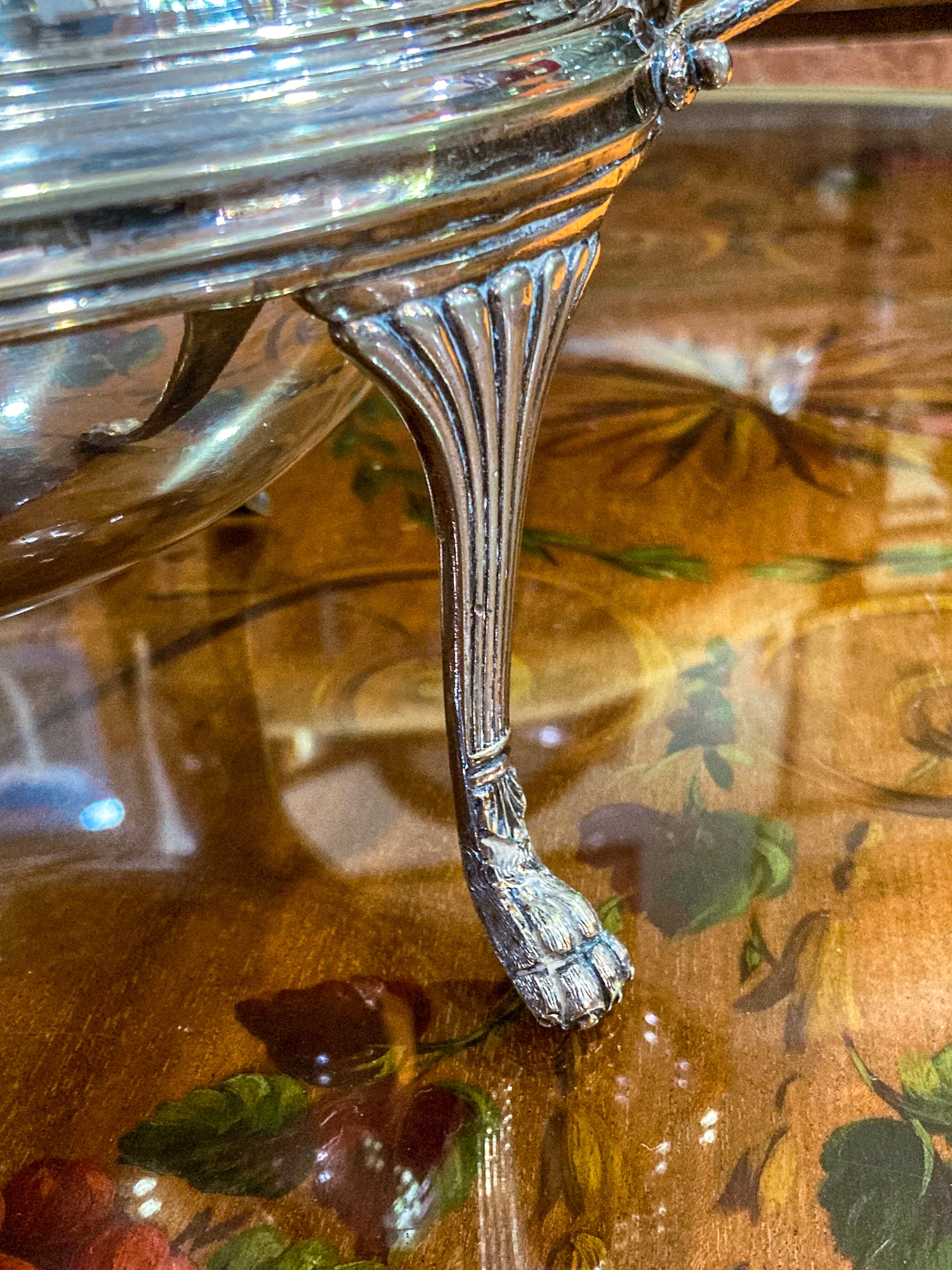Antique Silver-Plated Domed Roll-Top Revolving Claw Footed Serving Dish