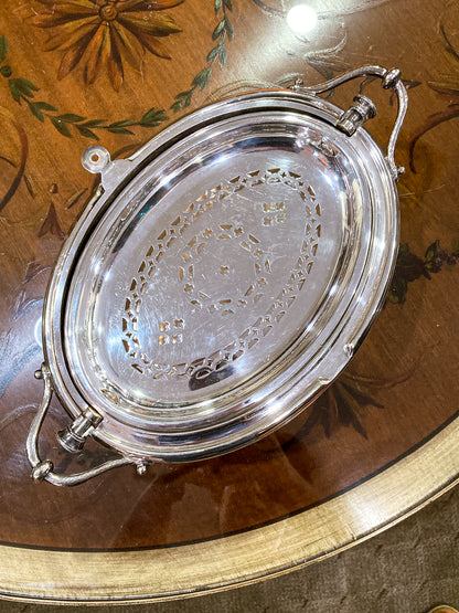Antique Silver-Plated Domed Roll-Top Revolving Claw Footed Serving Dish