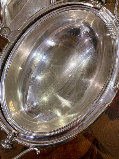 Antique Silver-Plated Domed Roll-Top Revolving Claw Footed Serving Dish