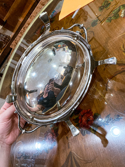 Antique Silver-Plated Domed Roll-Top Revolving Claw Footed Serving Dish