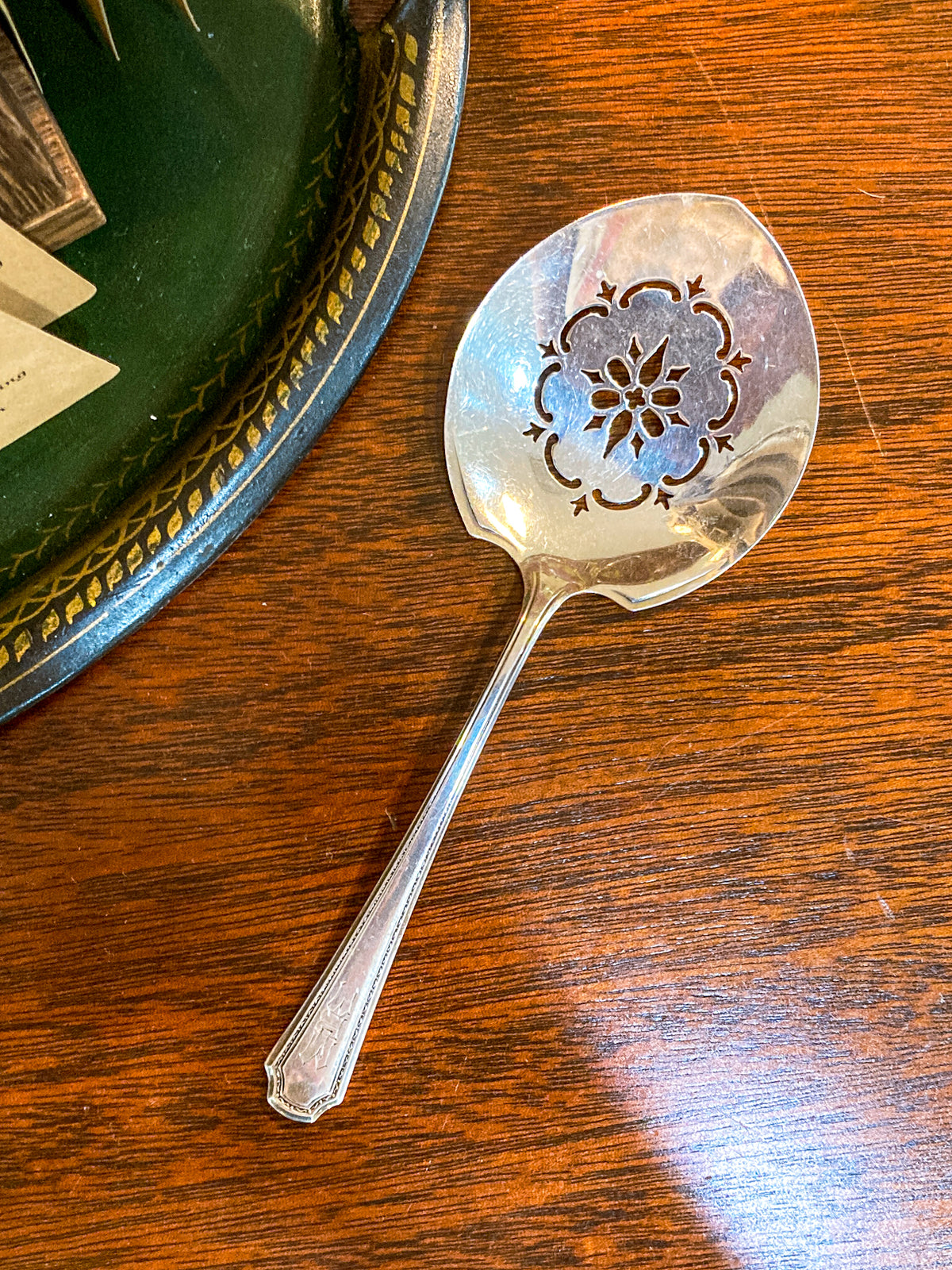 Antique Sterling Silver Engraved Tomato Serving Spoon