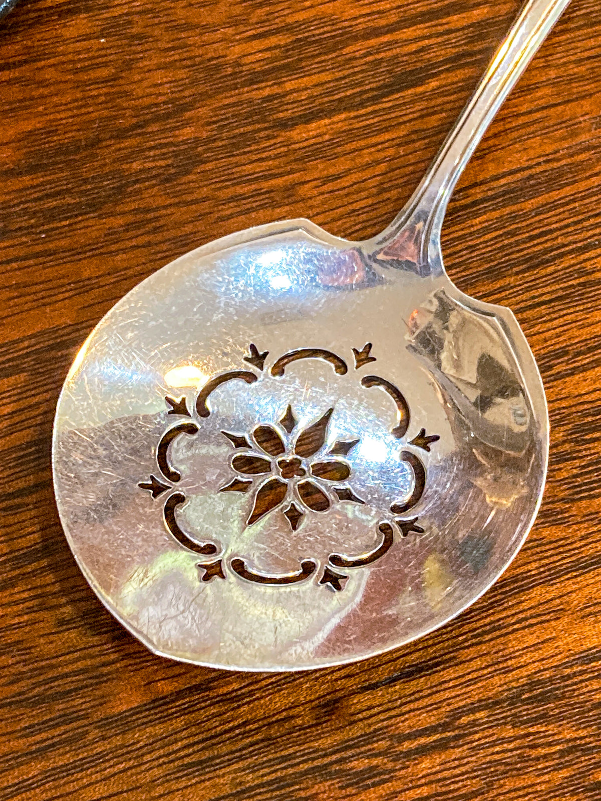 Antique Sterling Silver Engraved Tomato Serving Spoon