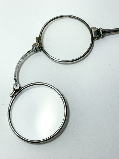 Antique Sterling Silver Lorgnettes Foldable Magnifying Reading Glasses