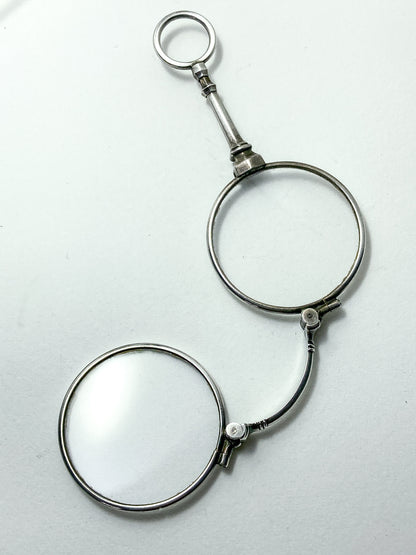 Antique Sterling Silver Lorgnettes Foldable Magnifying Reading Glasses