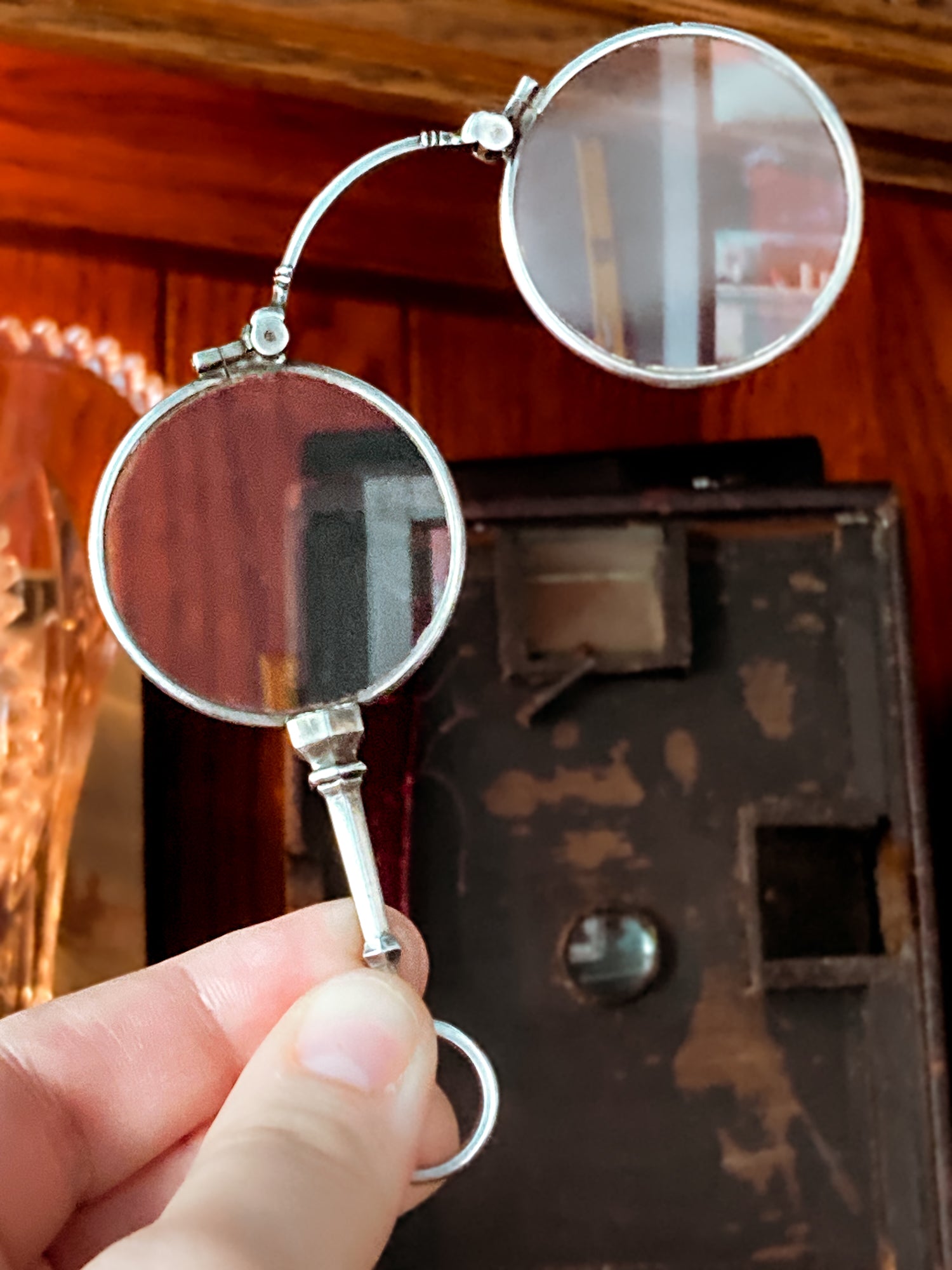 Antique Sterling Silver Lorgnettes Foldable Magnifying Reading Glasses