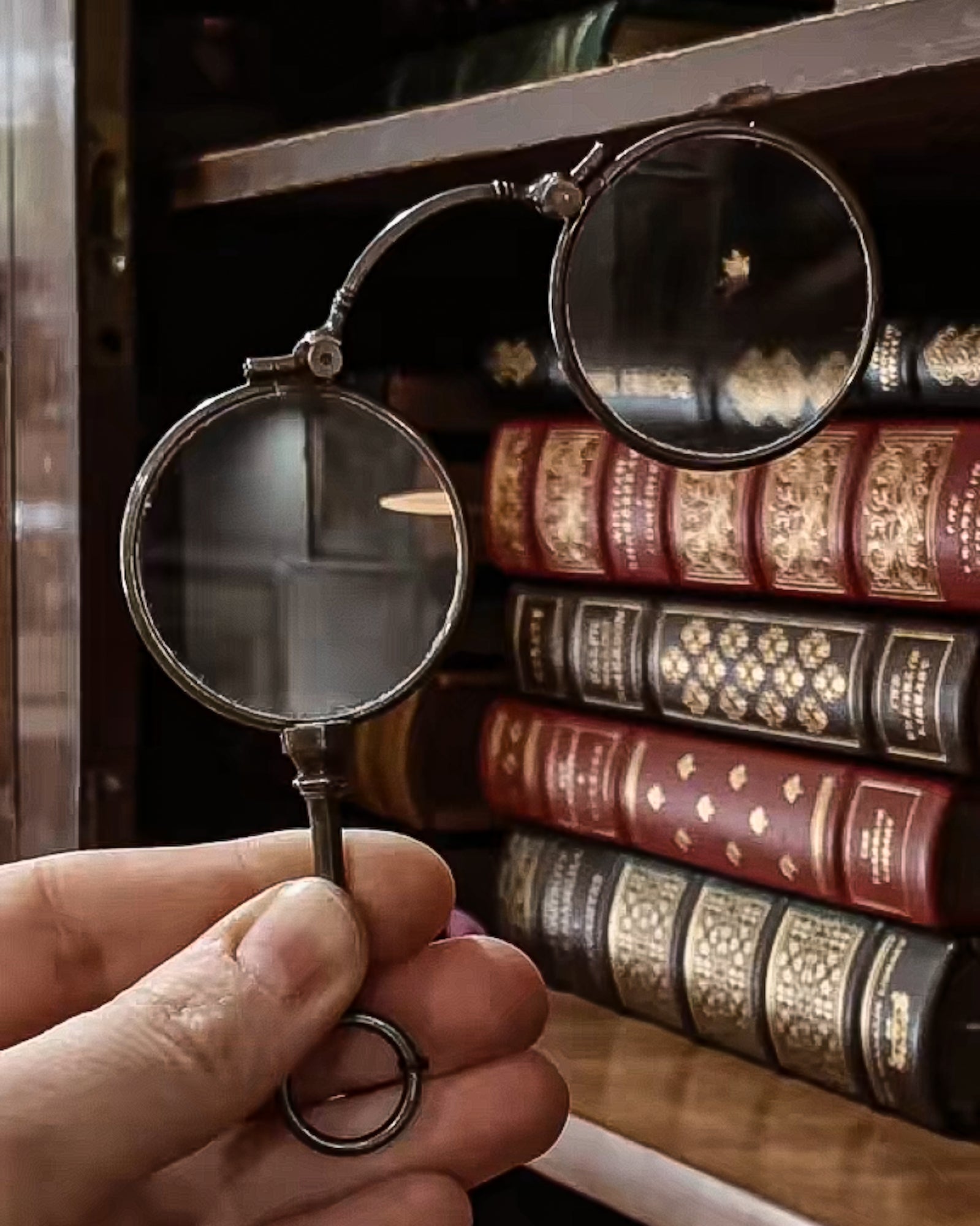 Antique Sterling Silver Lorgnettes Foldable Magnifying Reading Glasses