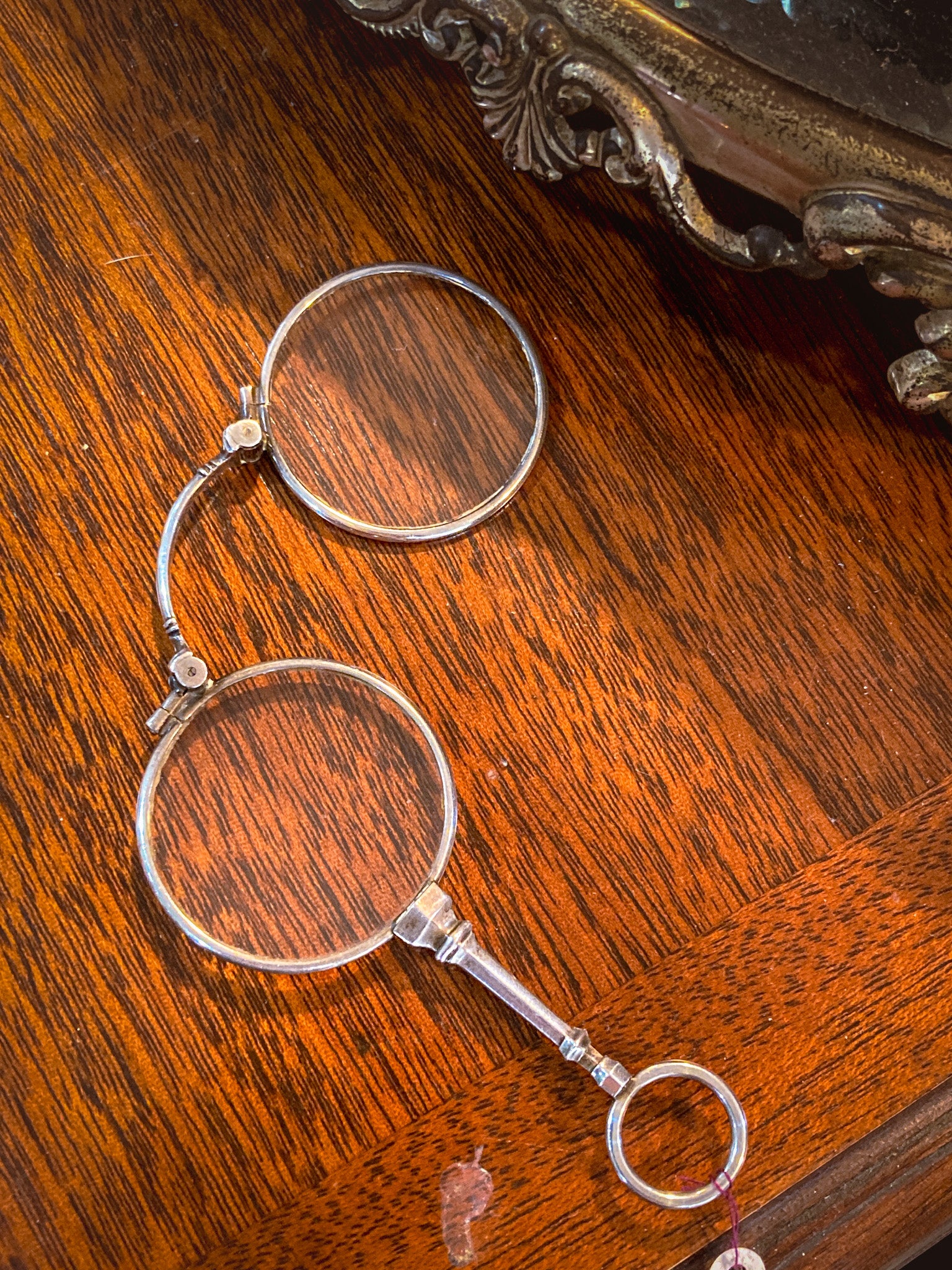 Antique Sterling Silver Lorgnettes Foldable Magnifying Reading Glasses