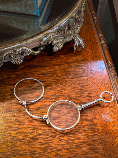 Antique Sterling Silver Lorgnettes Foldable Magnifying Reading Glasses