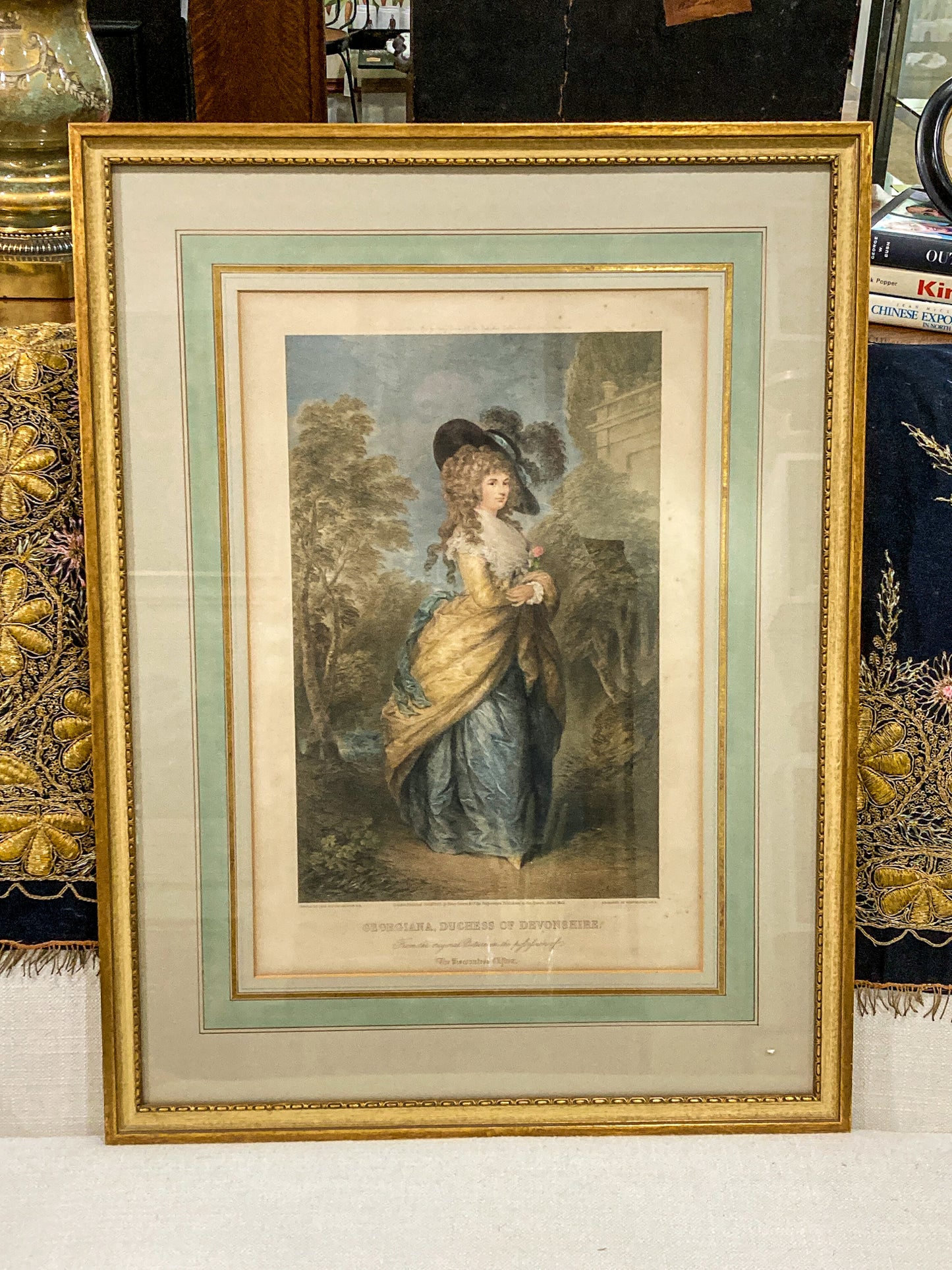 Antique Thomas Gainsborough Framed Aquatint Print of Georgiana Cavendish Duchess of Devonshire