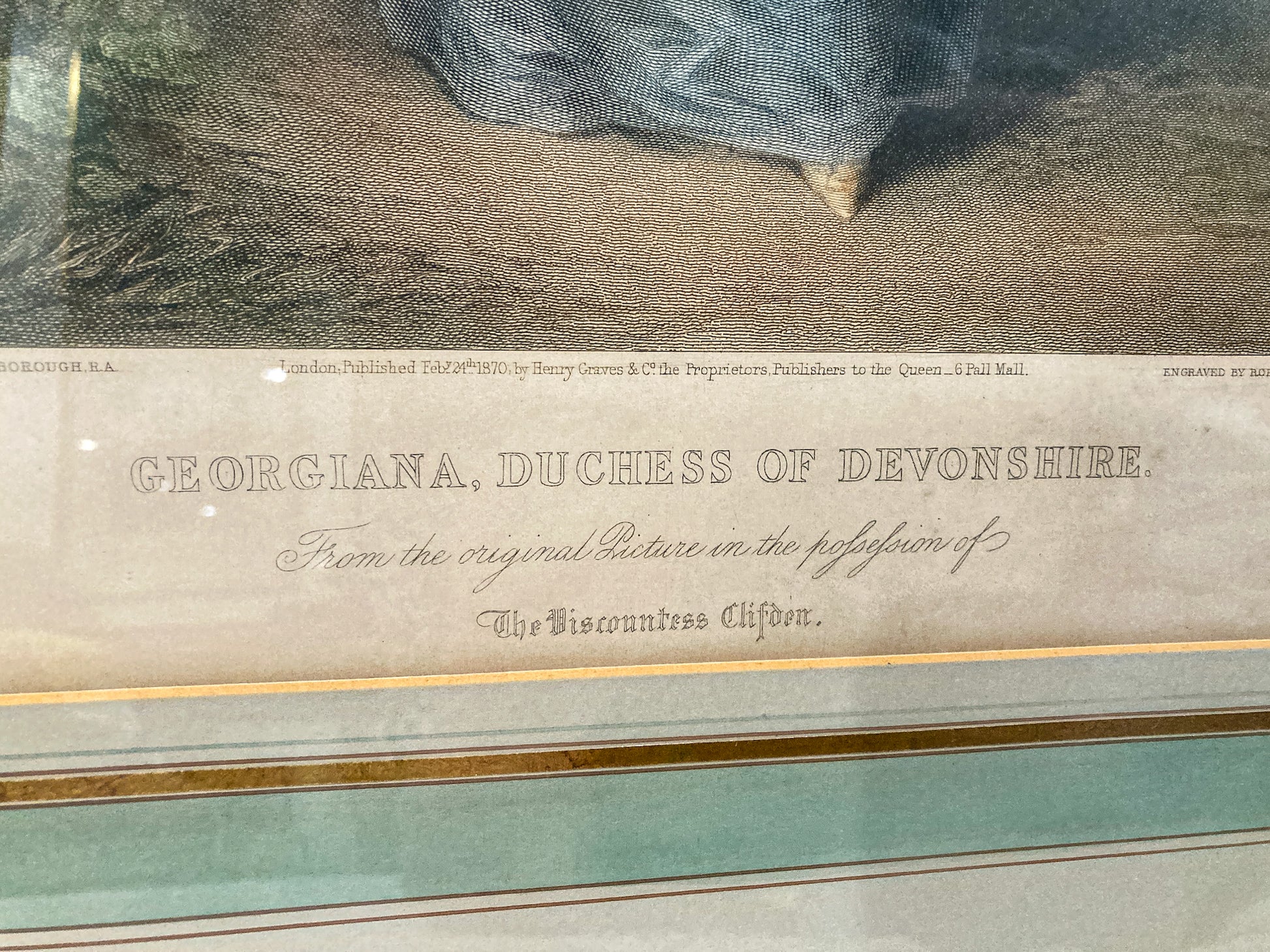 Antique Thomas Gainsborough Framed Aquatint Print of Georgiana Cavendish Duchess of Devonshire