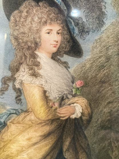 Antique Thomas Gainsborough Framed Aquatint Print of Georgiana Cavendish Duchess of Devonshire