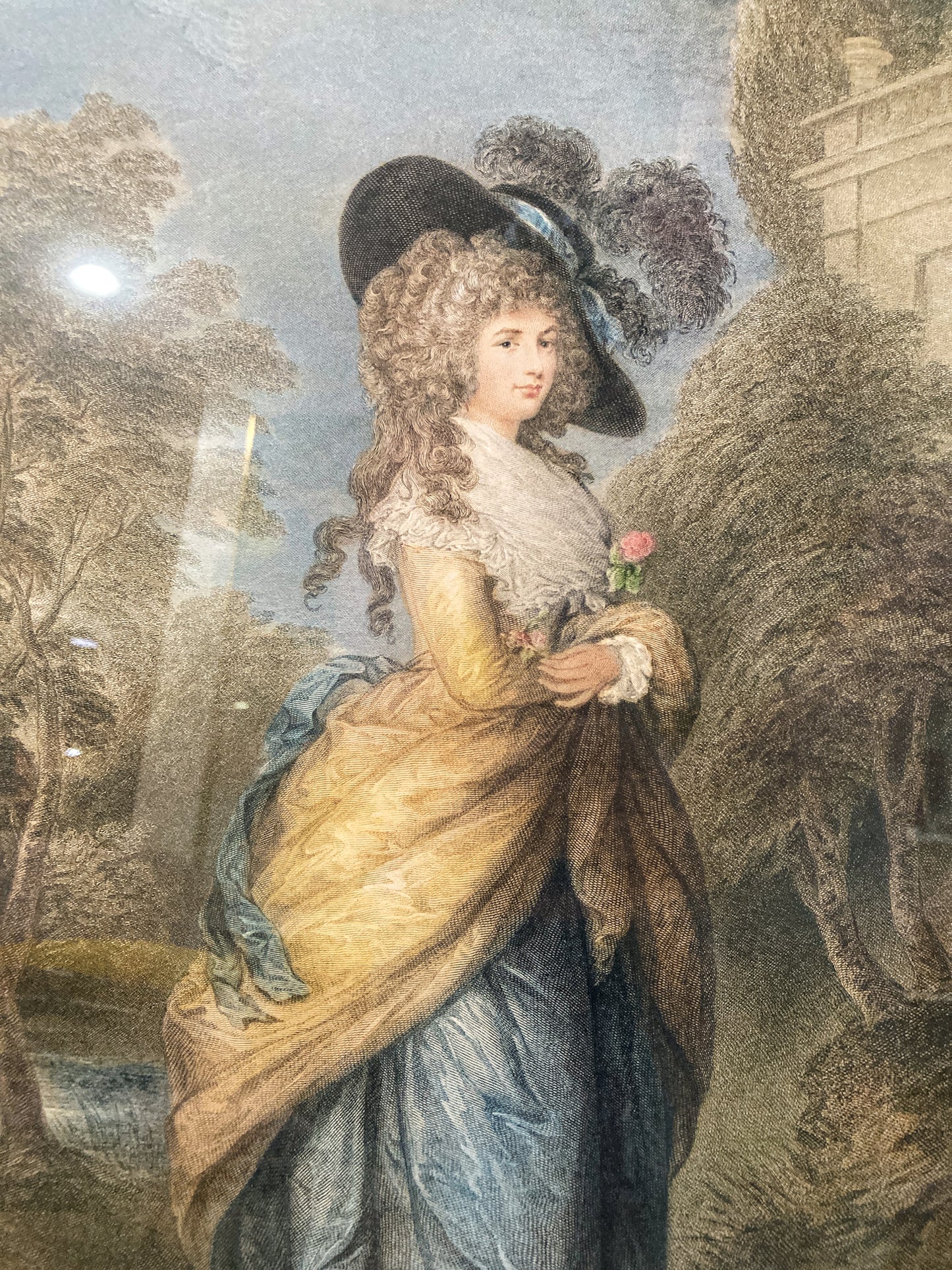 Antique Thomas Gainsborough Framed Aquatint Print of Georgiana Cavendish Duchess of Devonshire