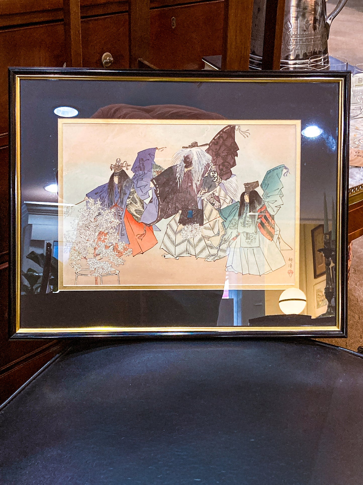 Tsukioka Kogyo (1869-1927) Arashiyama: The God of Mt. Arashi Framed Woodblock Print