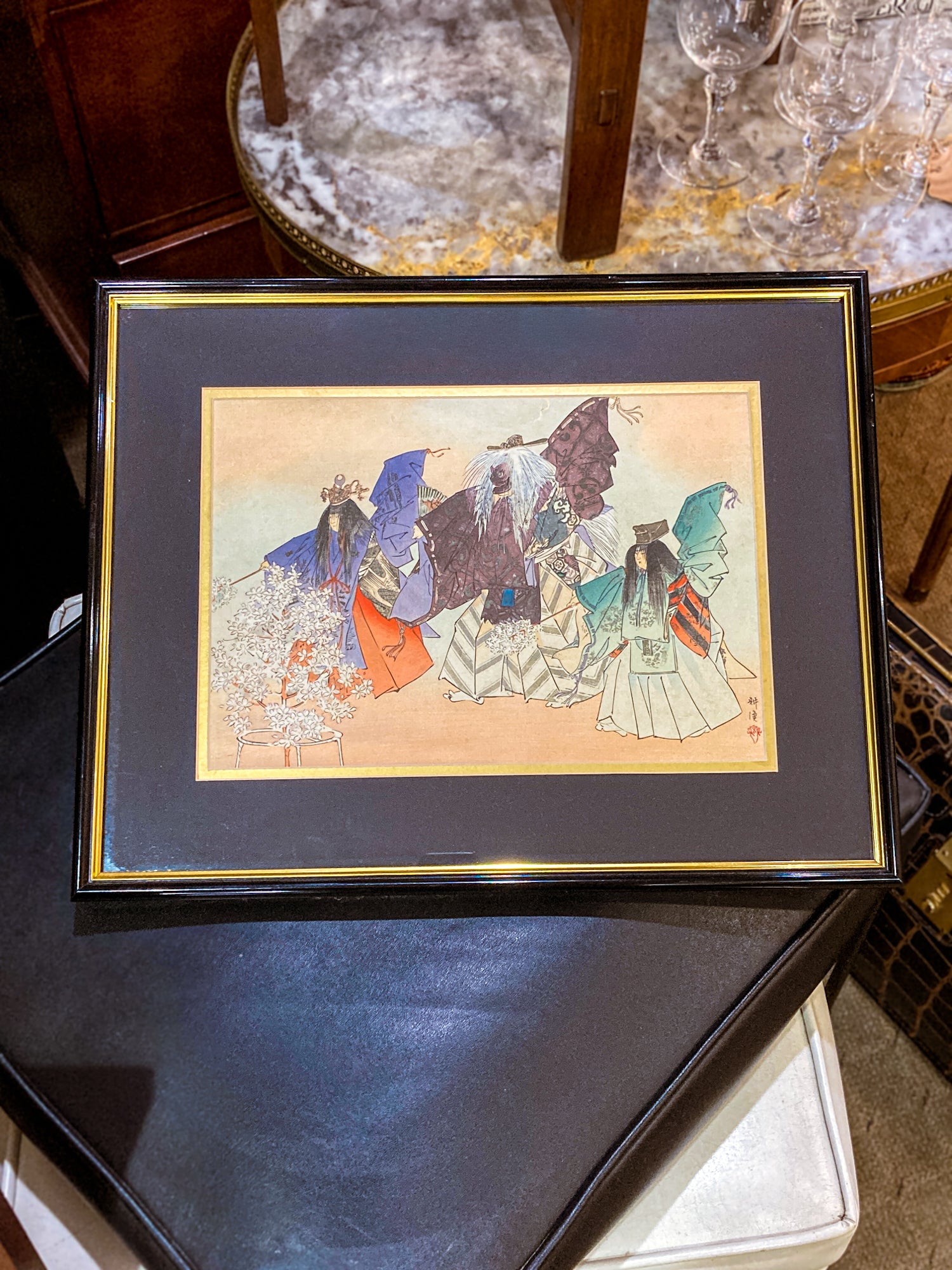 Tsukioka Kogyo (1869-1927) Arashiyama: The God of Mt. Arashi Framed Woodblock Print