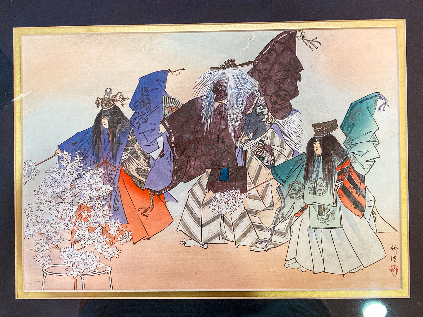Tsukioka Kogyo (1869-1927) Arashiyama: The God of Mt. Arashi Framed Woodblock Print