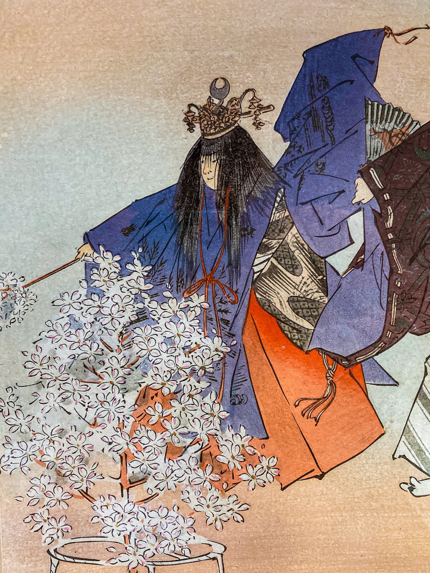 Tsukioka Kogyo (1869-1927) Arashiyama: The God of Mt. Arashi Framed Woodblock Print